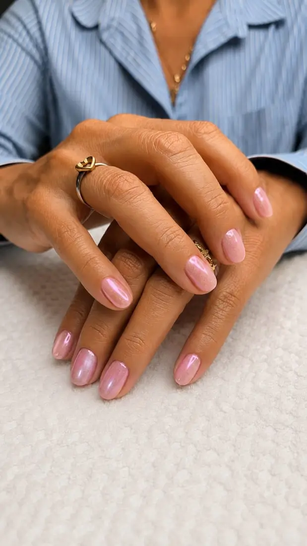 Manicure rosado de acabado brillante